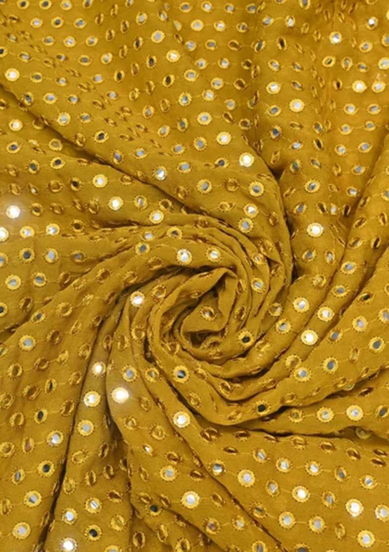 Girls Mustard Embroidered Georgette Lehenga Set - Indya