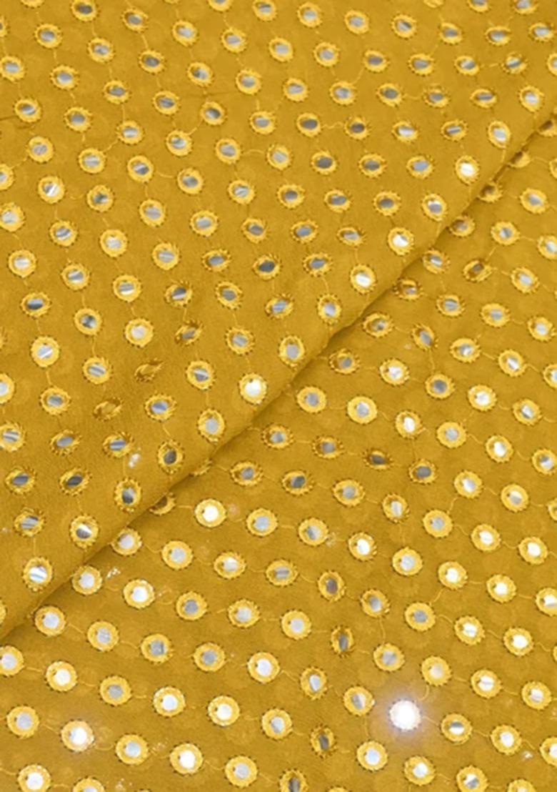 Girls Mustard Embroidered Georgette Lehenga Set - Indya