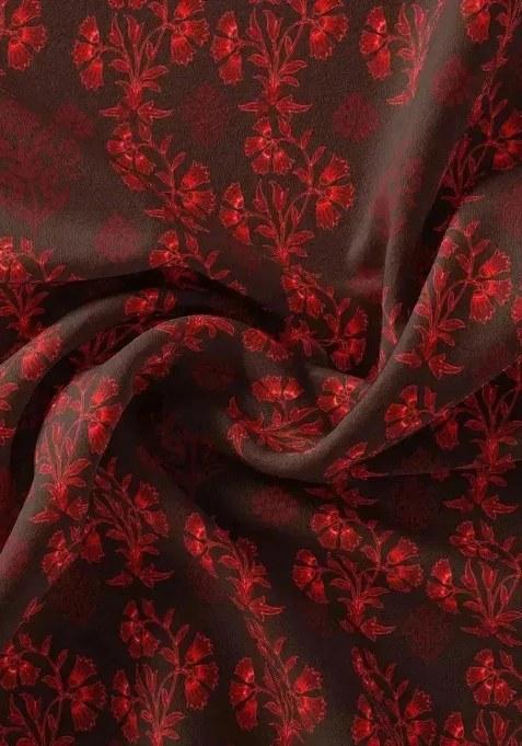 Girls Maroon Floral Print Silk Lehenga Set