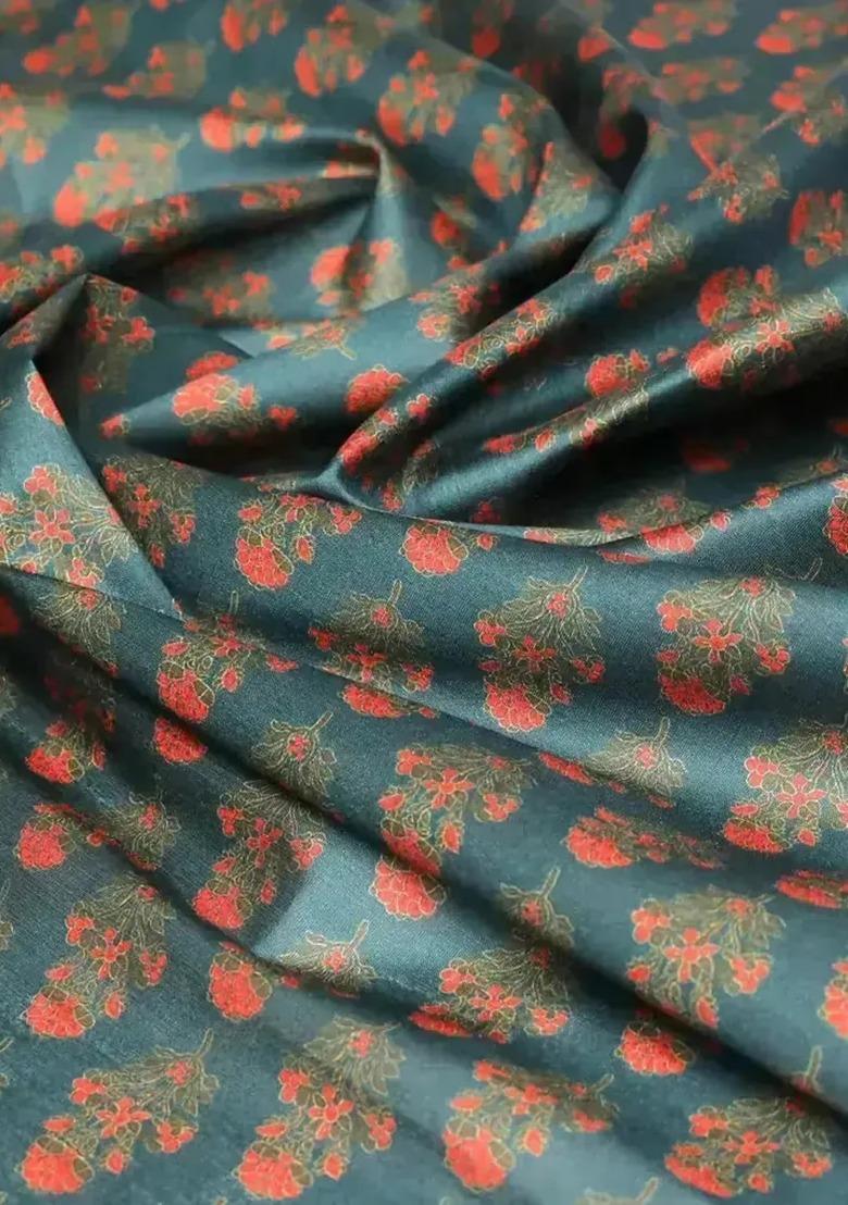 Girls Blue Figure Print Silk Lehenga Set - Indya