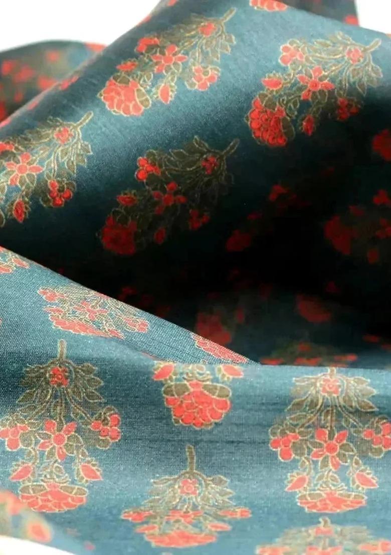 Girls Blue Figure Print Silk Lehenga Set - Indya