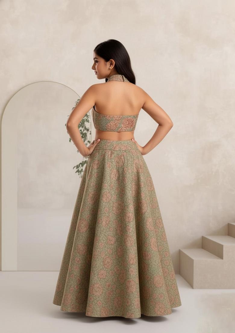 Girls Multicolor Floral Print Silk Lehenga Set