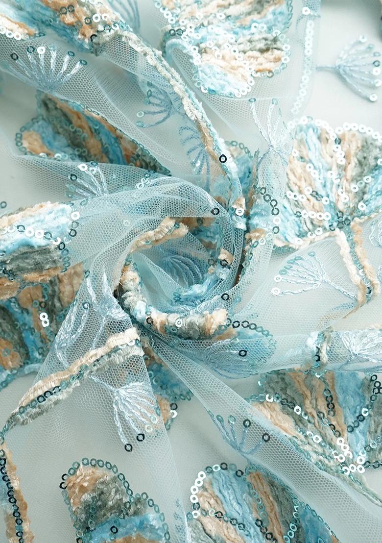 Girls Sky Blue Sequin Chinon Lehenga Set