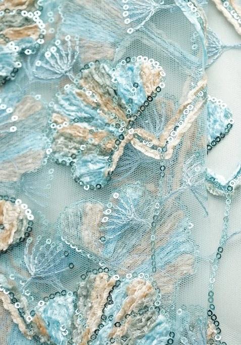 Girls Sky Blue Sequin Chinon Lehenga Set