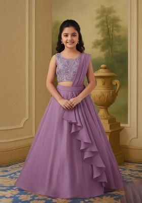 Girls Grey Sequin Chinon Lehenga Set