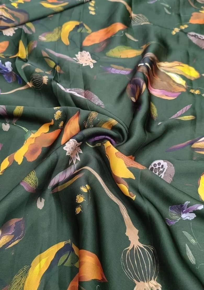 Girls Forest Green Floral Print Satin Georgette Lehenga Set - Indya