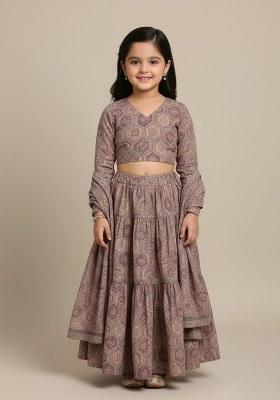 Girls Purple Figure Print Georgette Lehenga Set