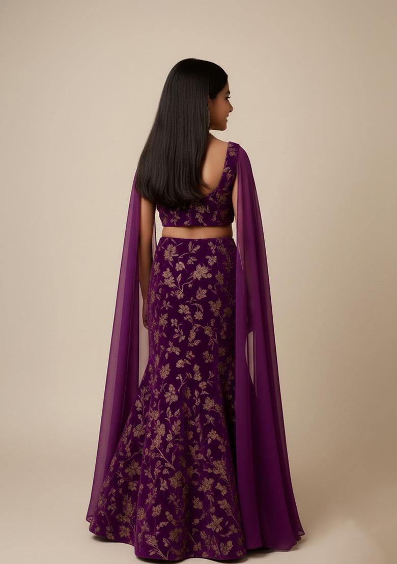 Girls Purple Embroidered Chinon Lehenga Set - Indya