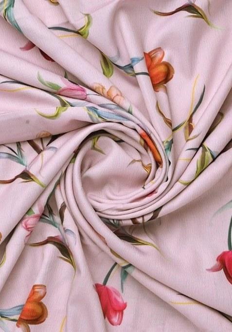 Girls Pink Floral Print Lehenga Set