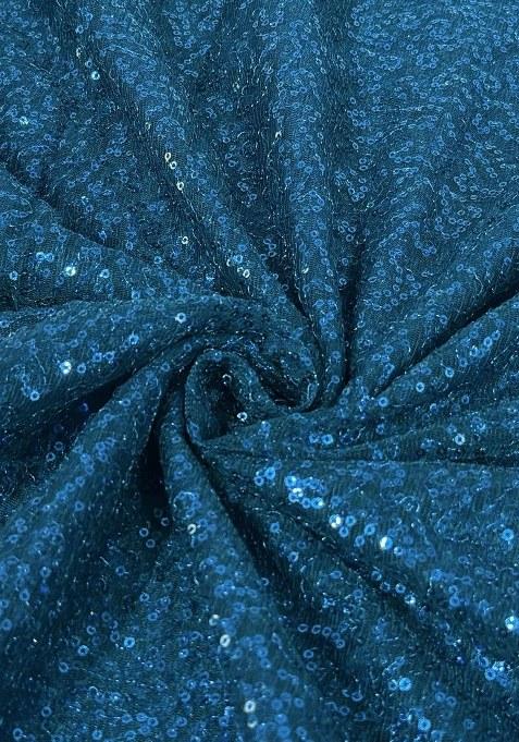 Girls Peacock Blue Embellished Net Lehenga Set