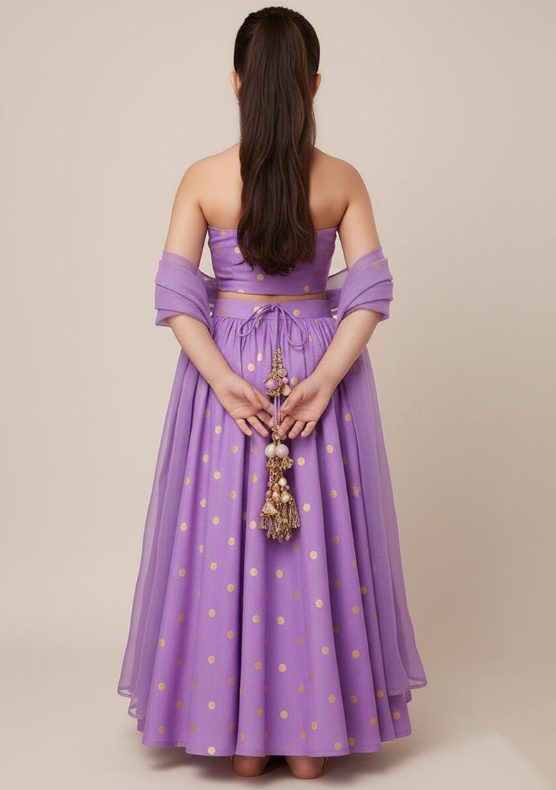 Girls Purple Embroidered Shimmer Lehenga Set - Indya