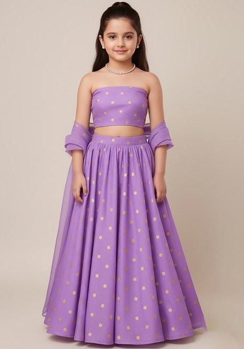 Girls Purple Embroidered Shimmer Lehenga Set