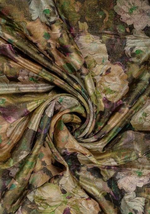 Girls Green Floral Print Tissue Lehenga Set