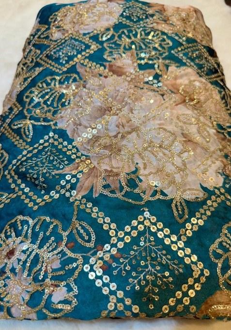 Girls Green Embroidered Satin Lehenga Set