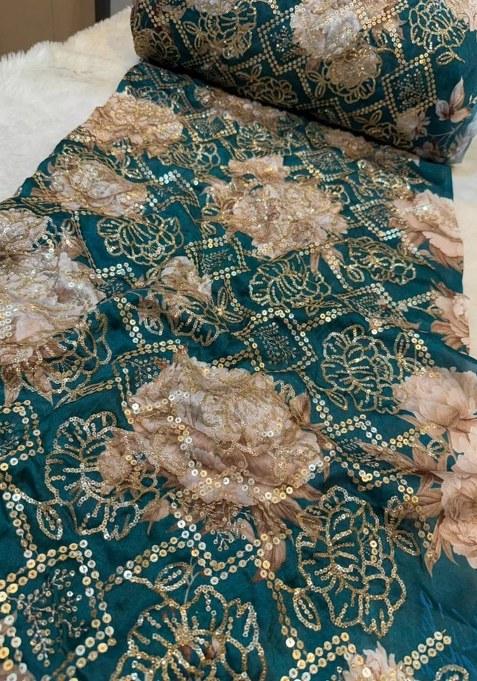 Girls Green Embroidered Satin Lehenga Set