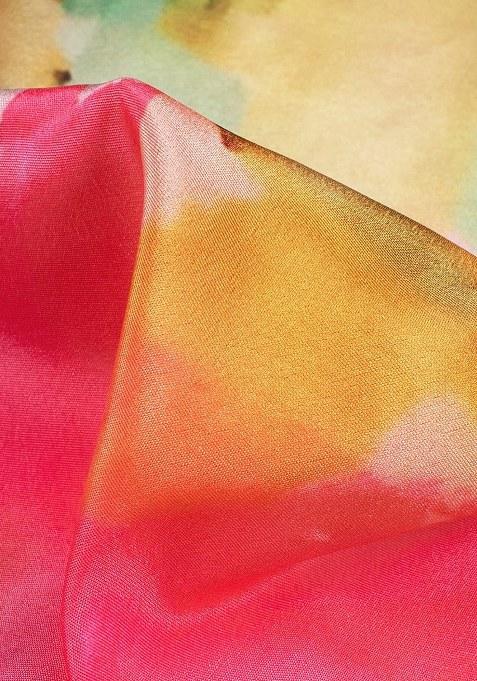 Girls Multicolor Floral Print Crepe Silk Lehenga Set