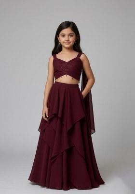 Girls Yellow Solid Lehenga Set