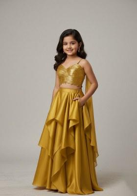 Girls Red Solid Lehenga Set