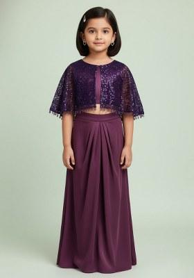 Girls Purple Sequin Satin Fusion Set