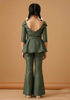 Girls Green Brocade Co-Ord Set