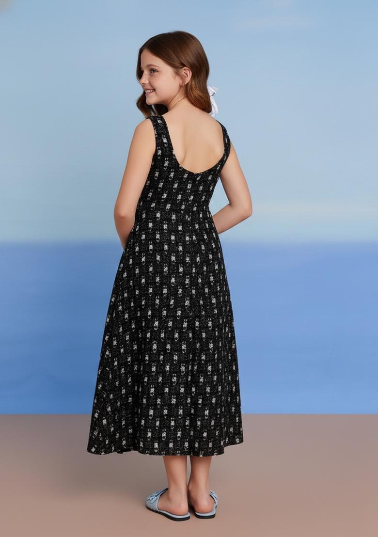 Girls Black Embellished Denim Dress - Indya