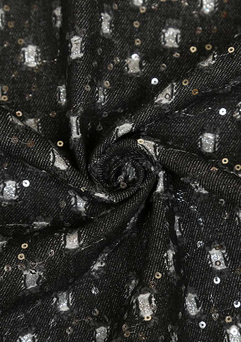 Girls Black Embellished Denim Dress - Indya