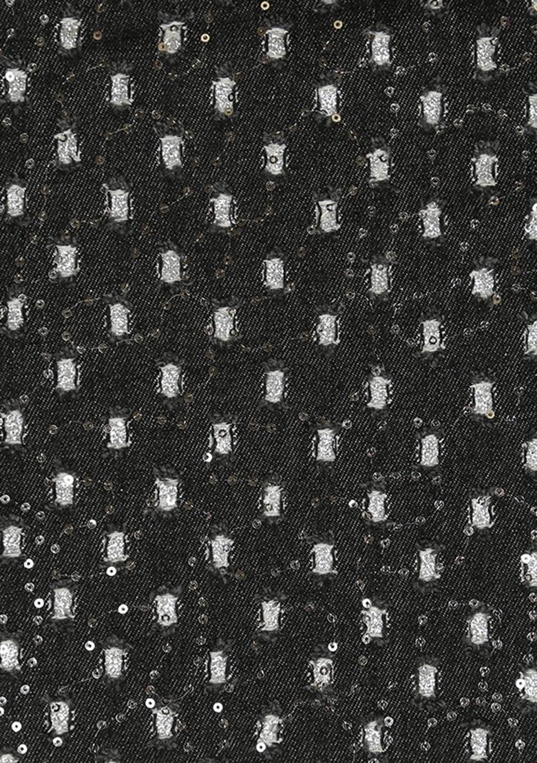 Girls Black Embellished Denim Dress - Indya