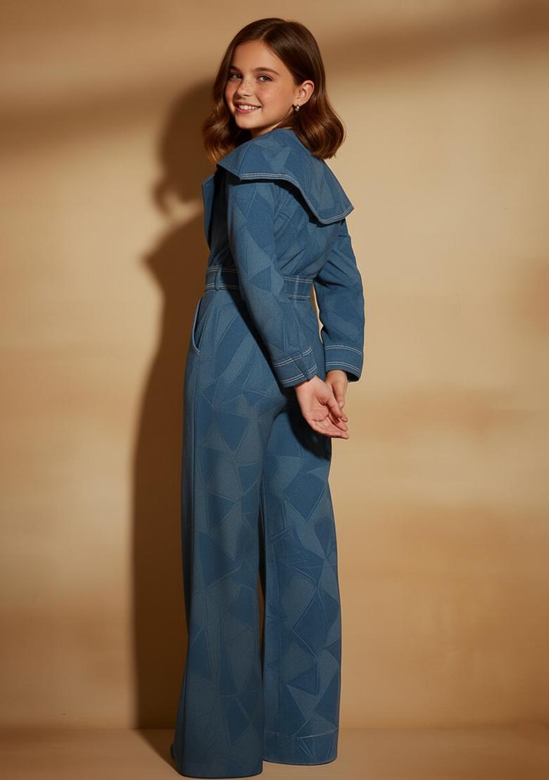 Girls Light Blue Denim Co-Ord Set - Indya