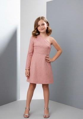 Girls Peach Sequin Denim Dress