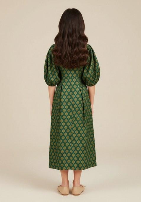 Girls Green Brocade Dress