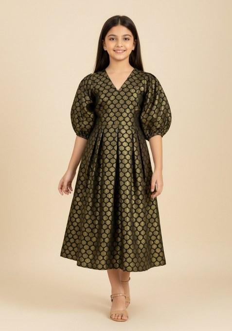 Girls Black Brocade Dress