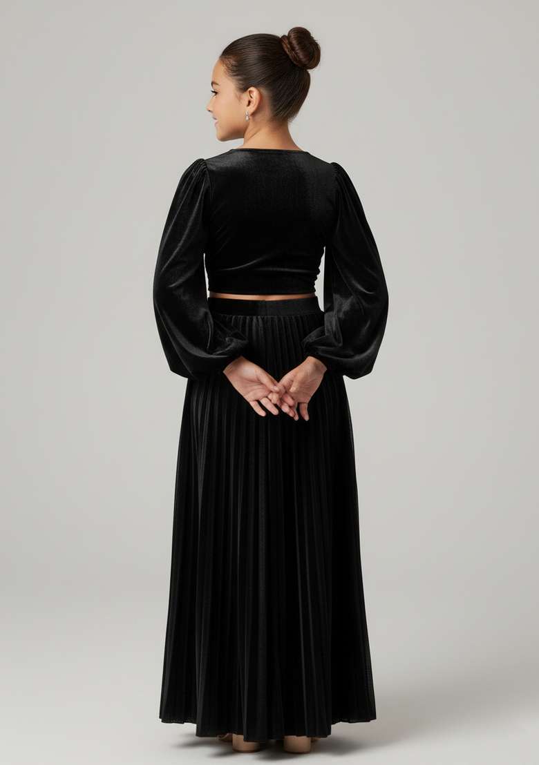 Girls Black Solid Chiffon Co-Ord Set - Indya