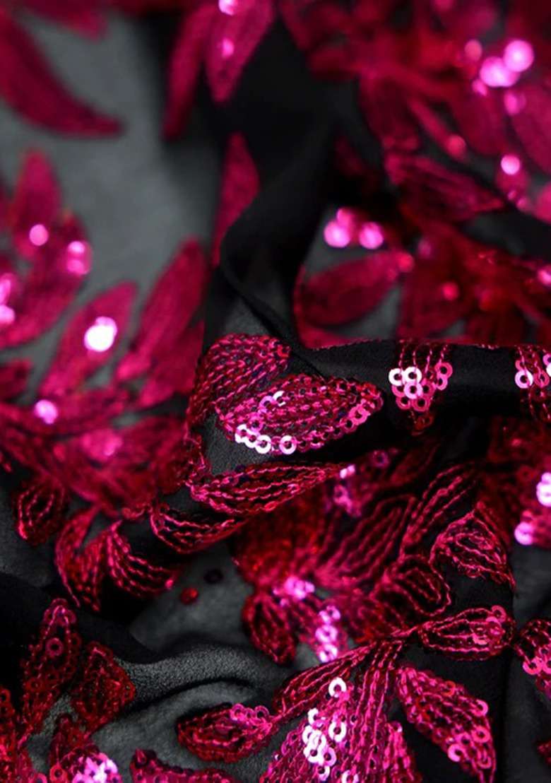 Girls Black And Pink Embroidered Georgette Co-Ord Set - Indya