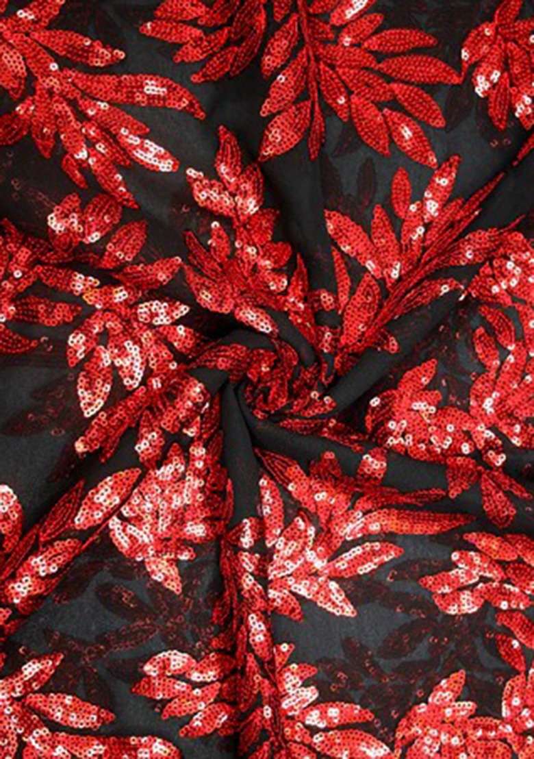 Girls Black And Red Embroidered Georgette Fusion Set - Indya