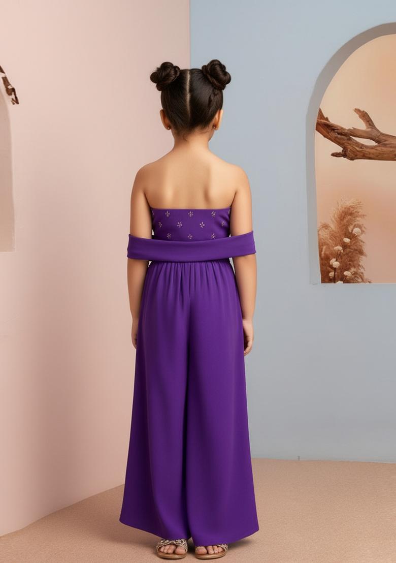 Girls Purple Embroidered Georgette Fusion Set - Indya