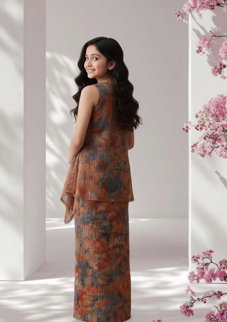 Girls Multicolor Floral Print Chiffon Fusion Set - Indya
