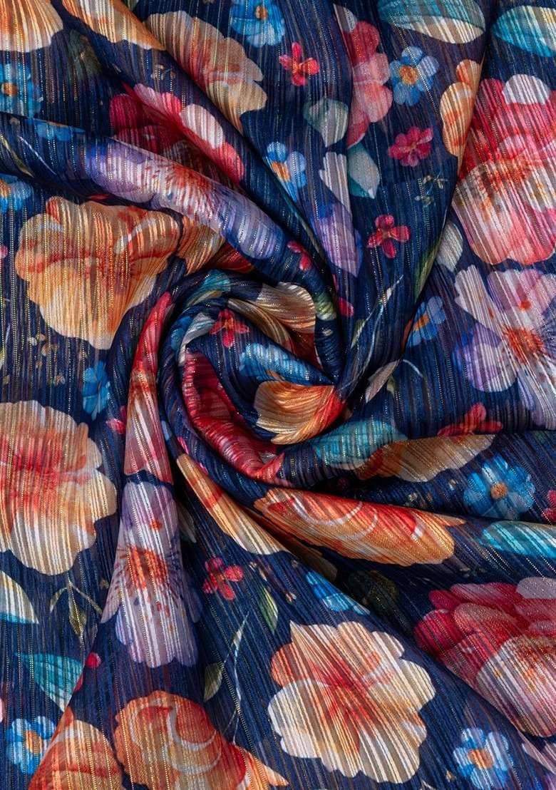 Girls Blue Floral Print Chiffon Fusion Set - Indya