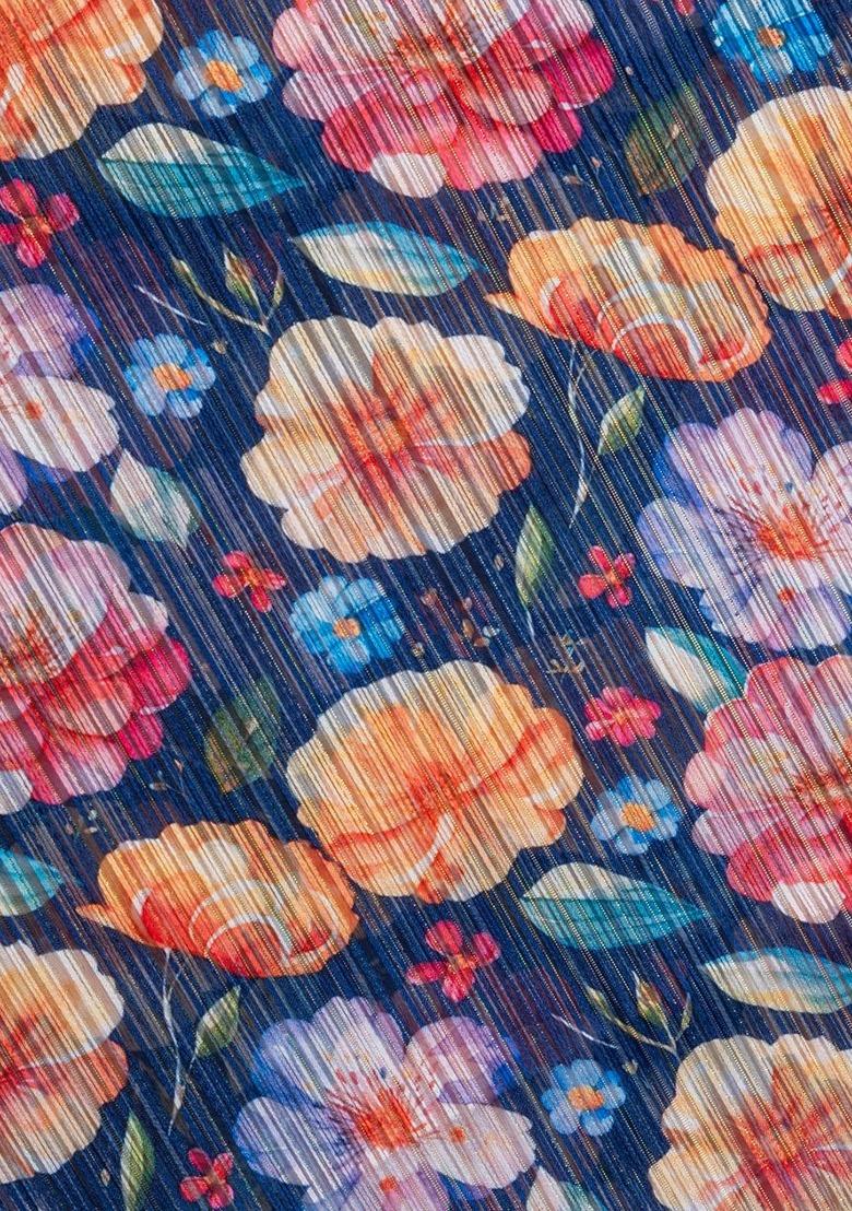 Girls Blue Floral Print Chiffon Fusion Set - Indya