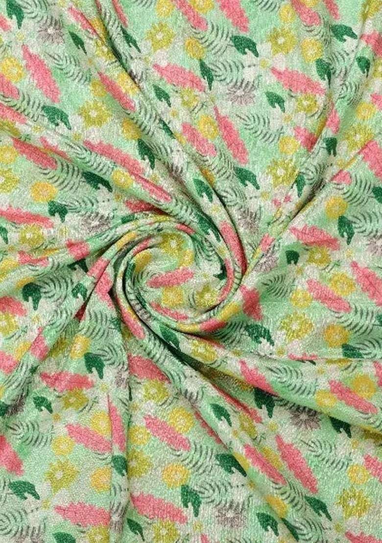Girls Mint Green Floral Print Chinon Fusion Set - Indya