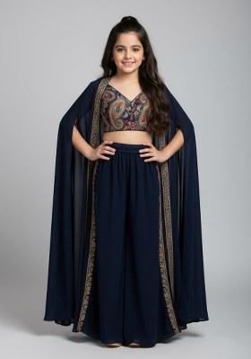 Girls Black Abstract Print Chinon Fusion Set