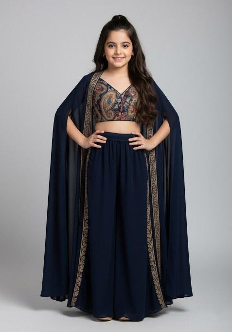 Girls Black Abstract Print Chinon Fusion Set