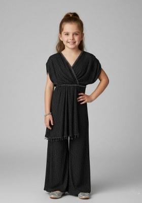 Girls Black Sequin Georgette Fusion Set