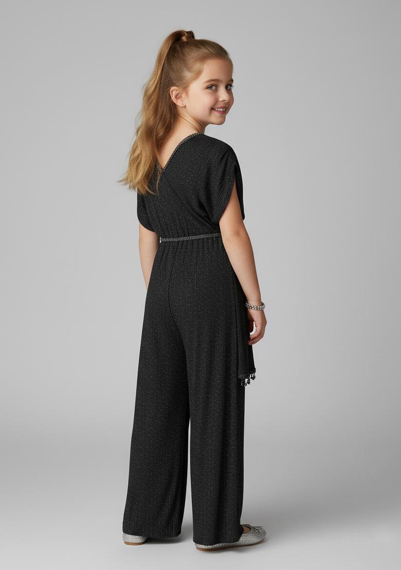 Girls Black Sequin Georgette Fusion Set - Indya