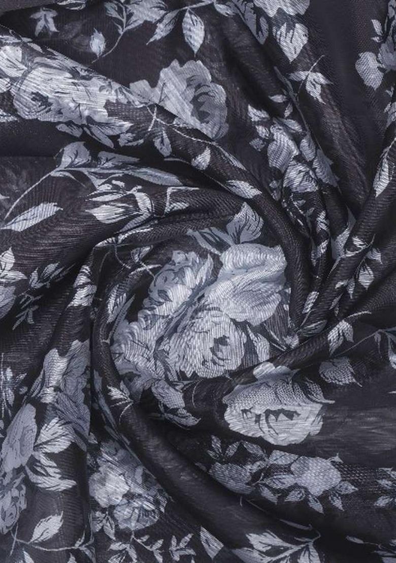 Girls Black Floral Print Organza Fusion Set - Indya