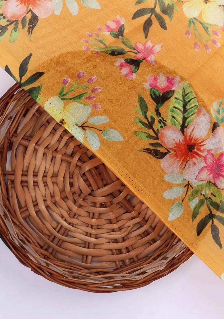 Girls Yellow Floral Print Organza Fusion Set - Indya