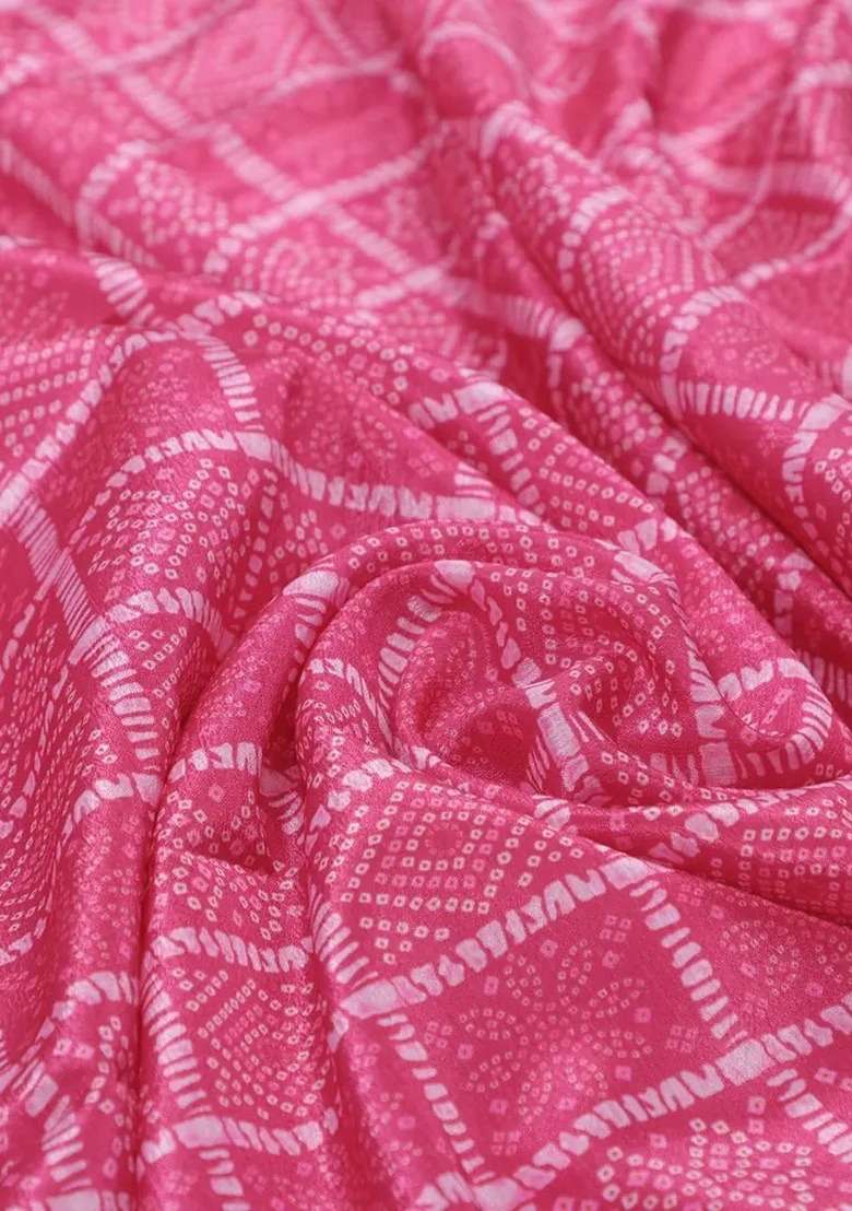 Girls Fuchsia Pink Bandhani Print Chinon Fusion Set - Indya