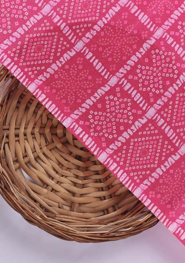 Girls Fuchsia Pink Bandhani Print Chinon Fusion Set - Indya