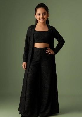 Girls Black Sequin Georgette Fusion Set
