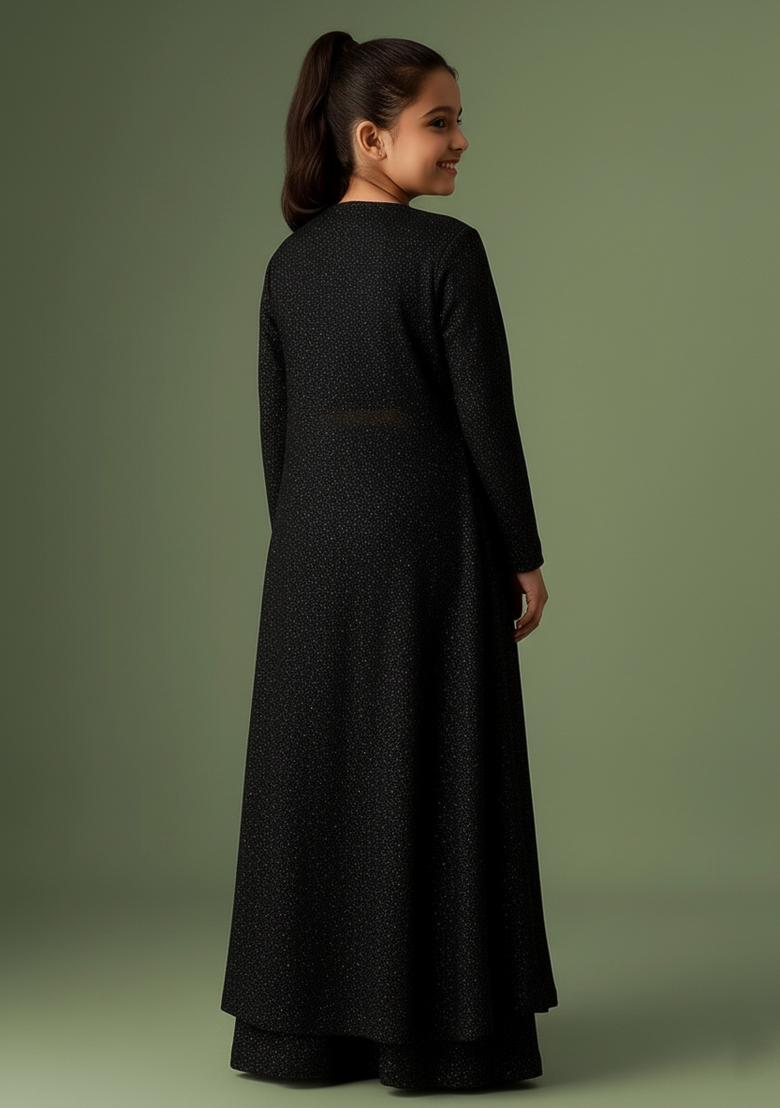 Girls Black Sequin Georgette Fusion Set - Indya