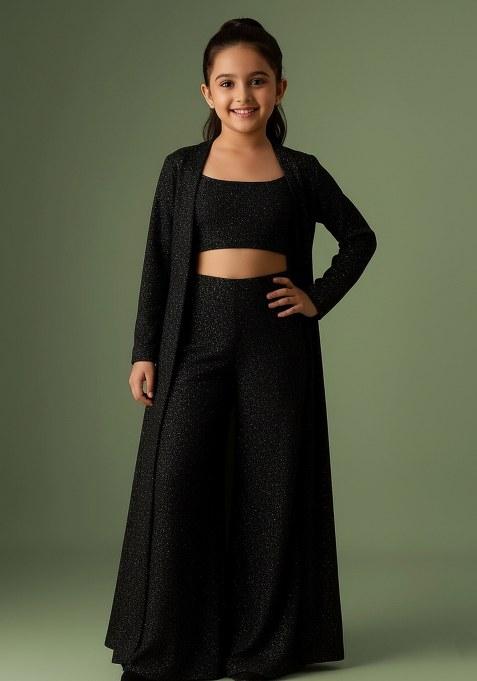 Girls Black Sequin Georgette Fusion Set